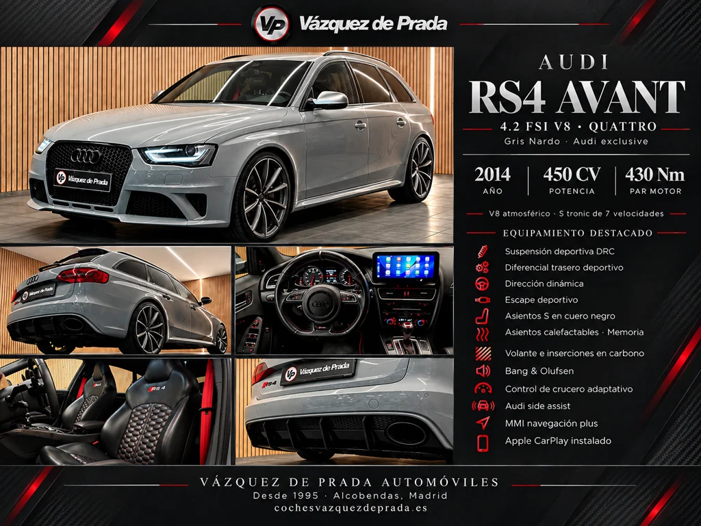 AUDI RS4 Avant 4.2 FSI 450cv quattro 2014 Gasolina Gris / Plata - Vista principal